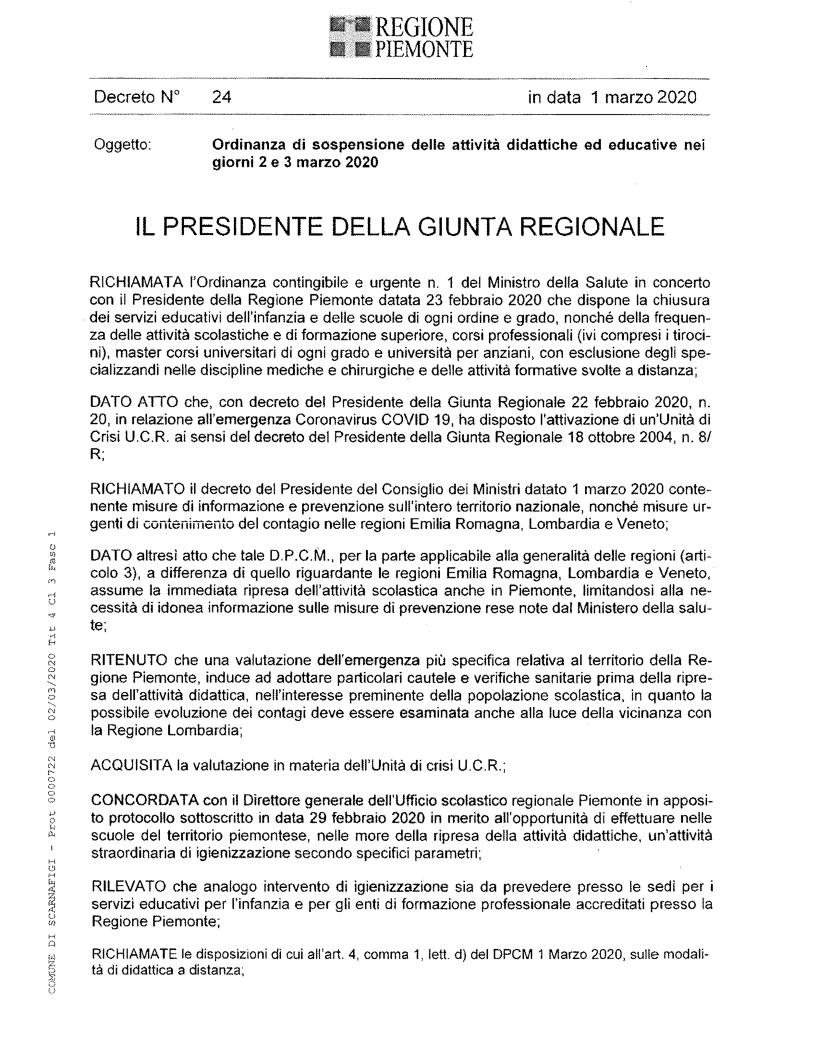 Nuovo Decreto del Governo e nuova Ordinanza della Regione sull'emergenza Coronavirus